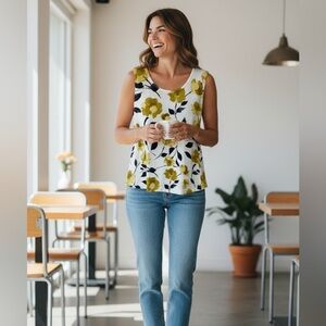 Croft & Barrow Floral Tank Top - Yellow and Black Lk New .